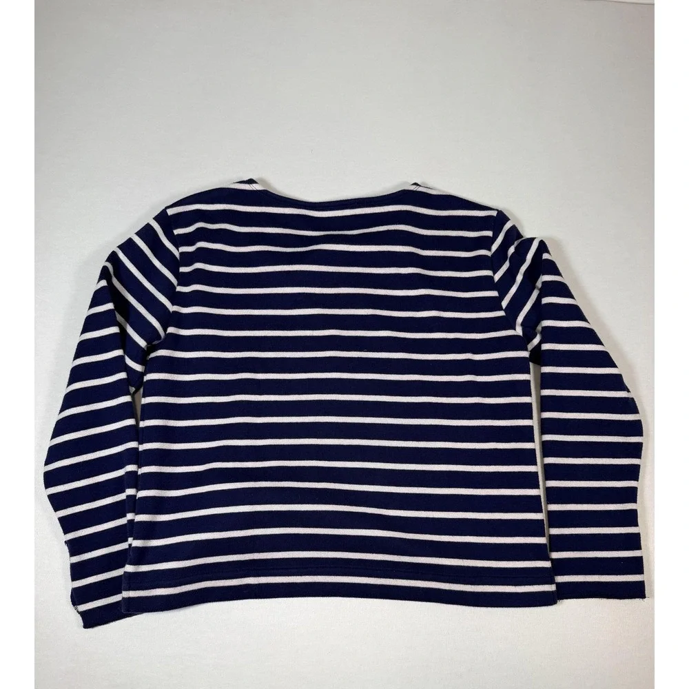 Vineyard Vines Shirt Womens Medium Blue Striped Fleece Long Sleeve Nautical